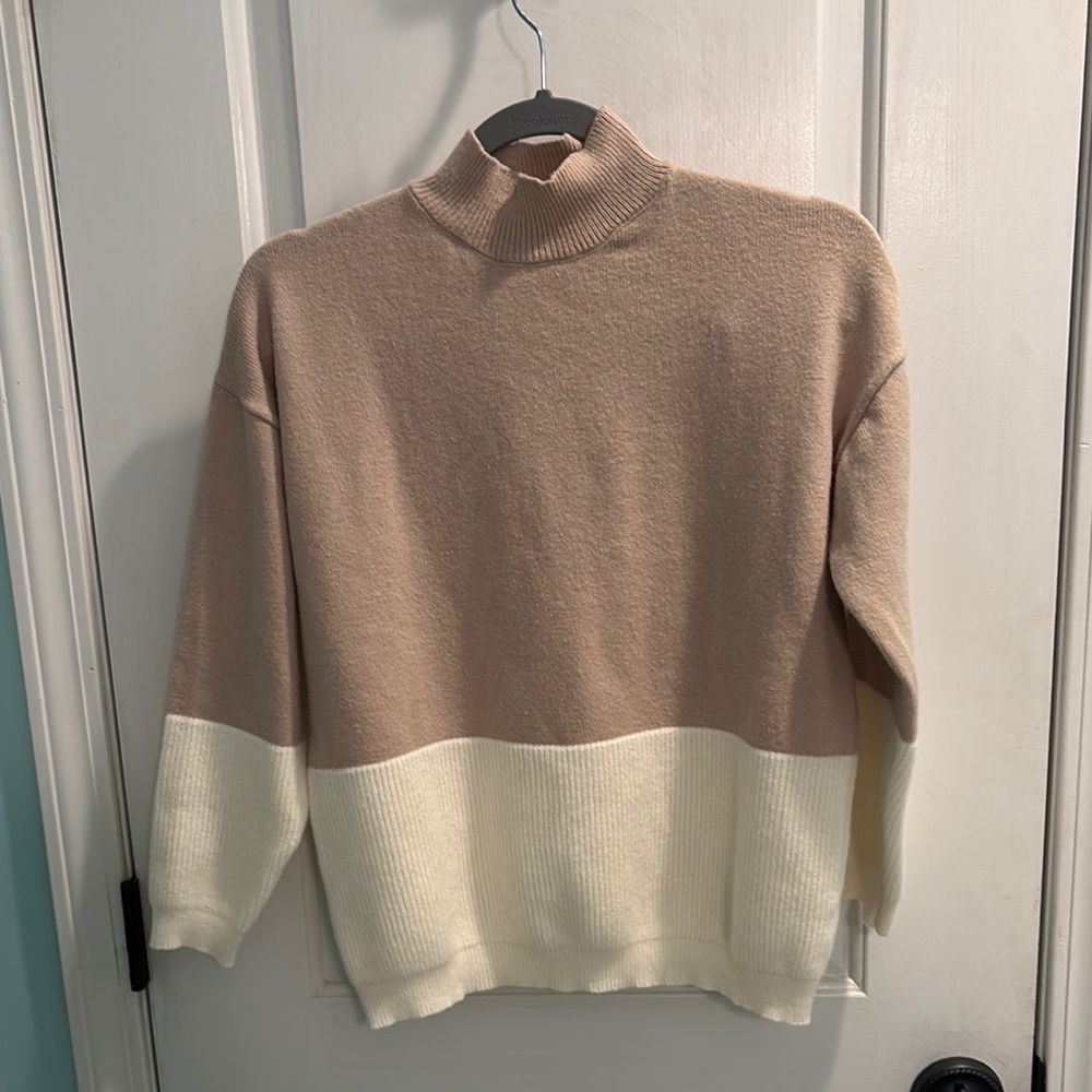 Tan and Cream Colorblock Sweater